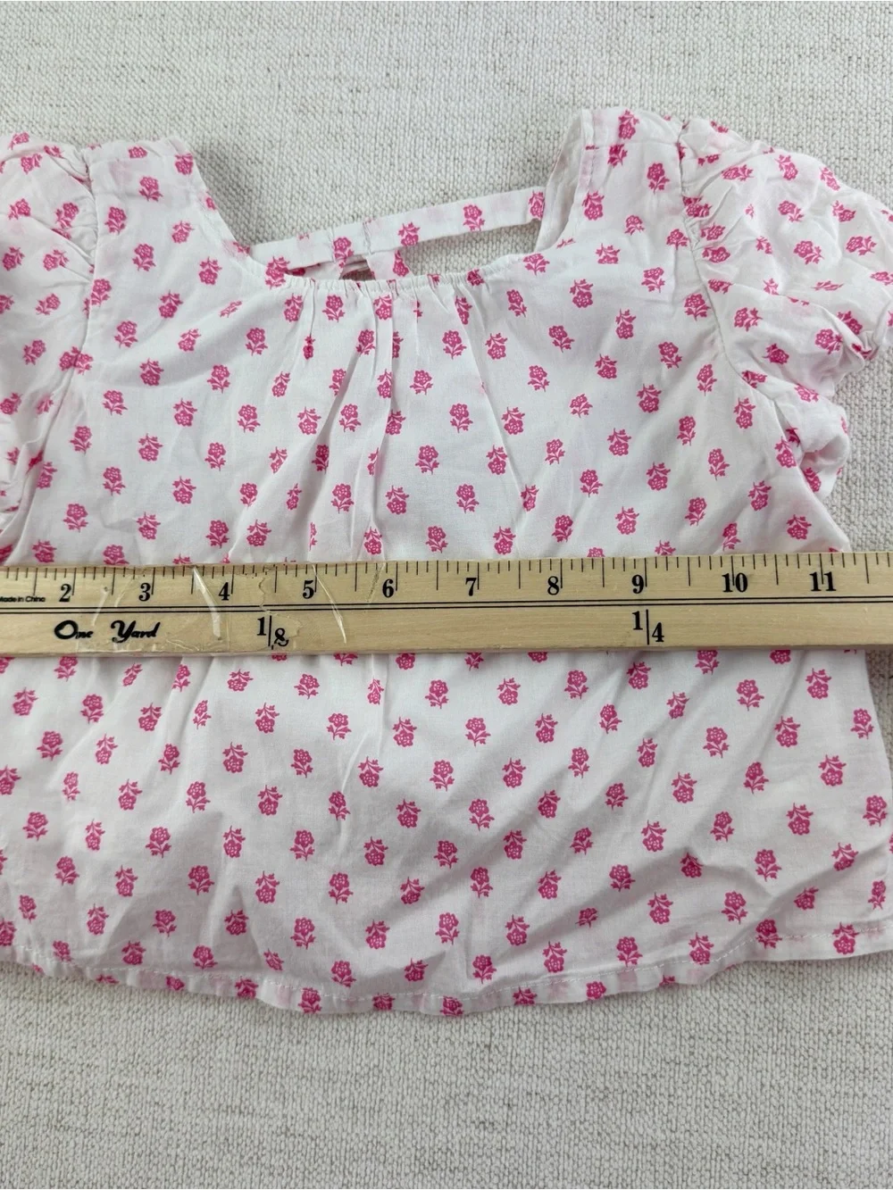 Janie and‎ Jack White Top with Pink Floral Print bow back puff sleeves baby girl